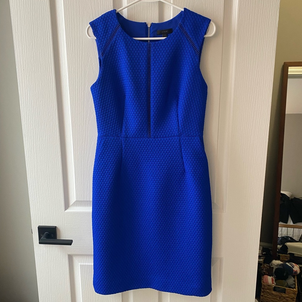 J. Crew Bright Cobalt Blue Textured Midi Sheath Dress